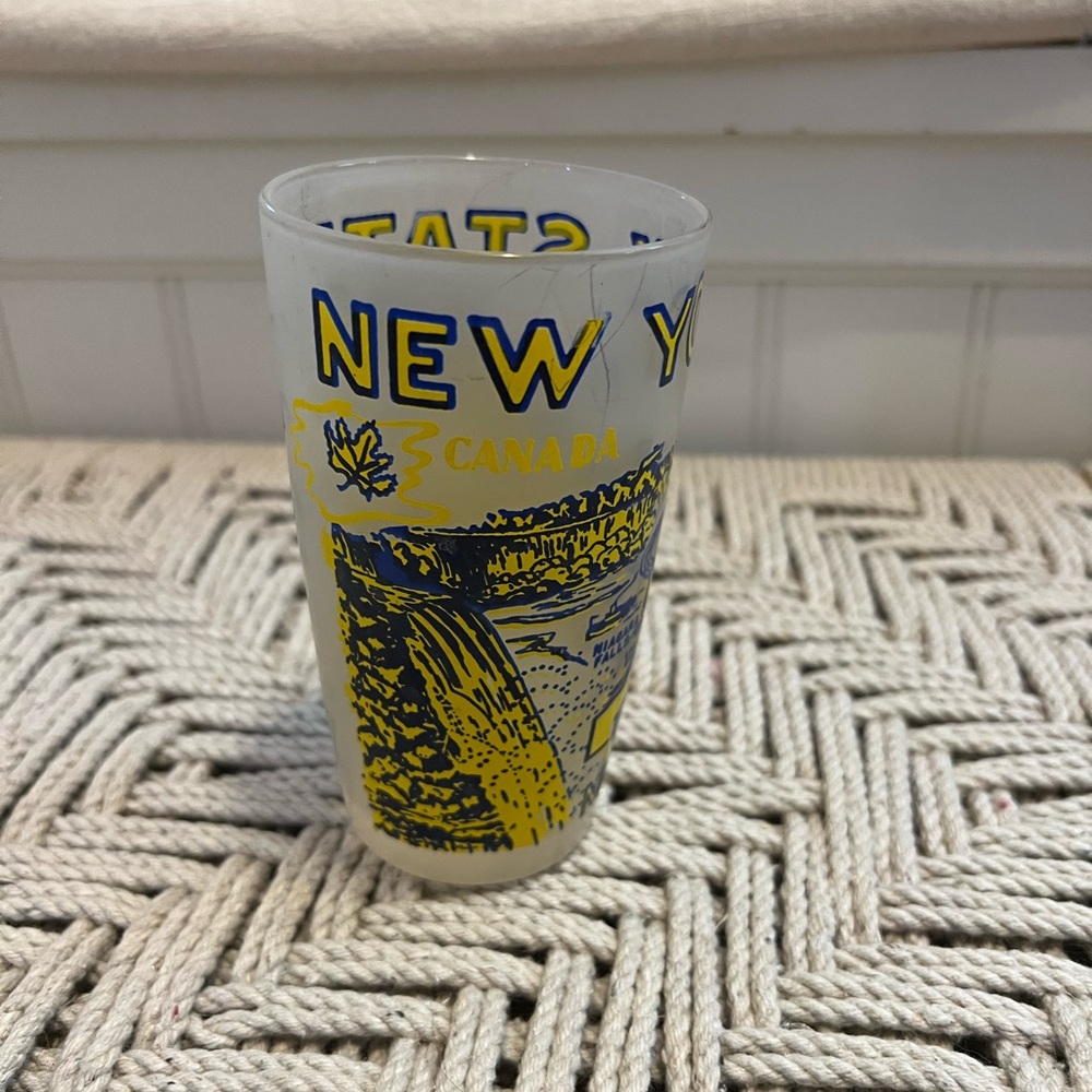 Vintage New York State Souvenir Glass - Yellow and Blue